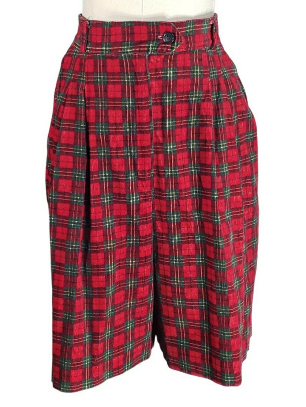 Counterparts Vintage Tartan Plaid Corduroy Bermuda Shorts Blackwatch Green Red